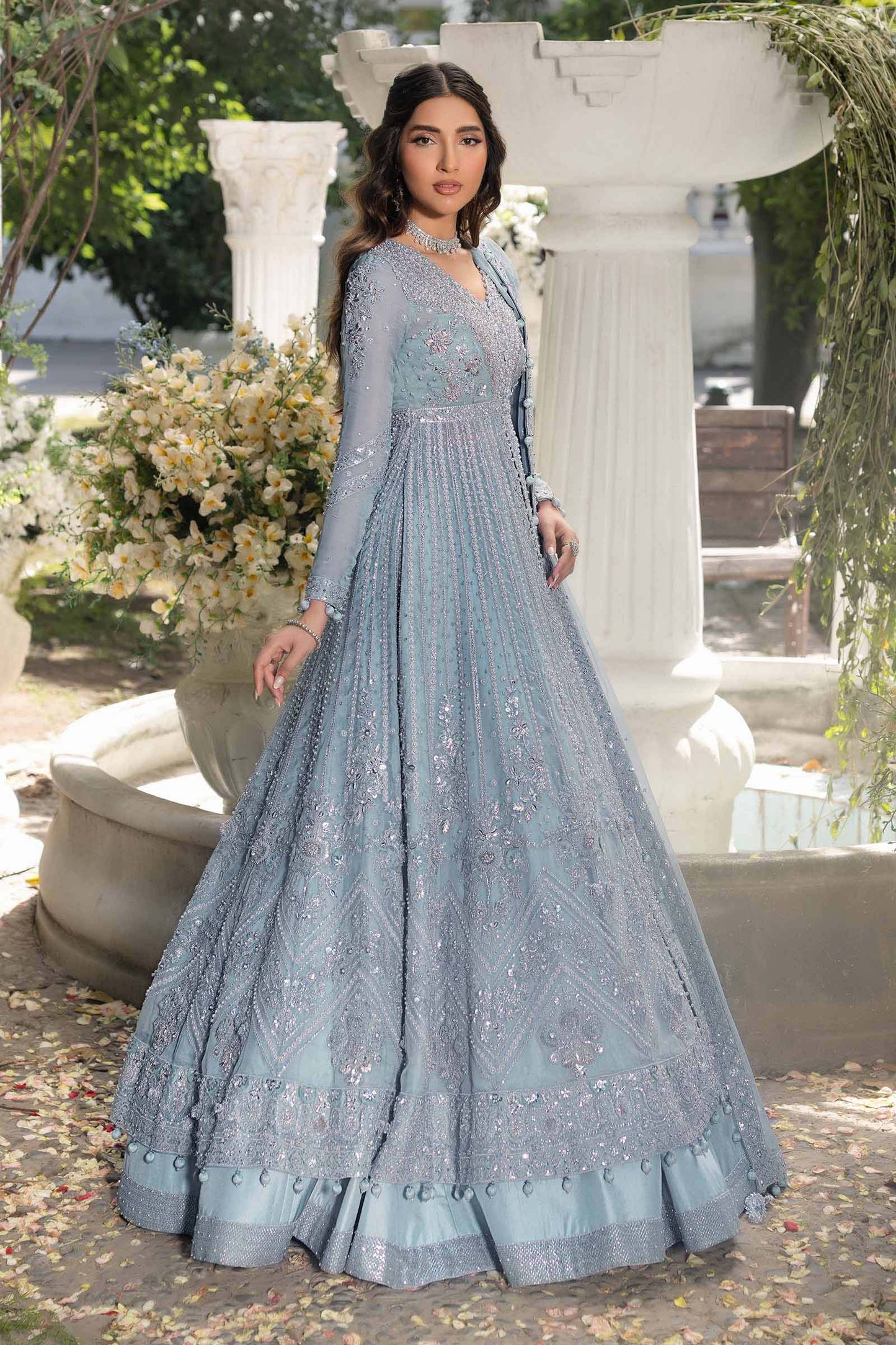 Maria B Amrin style — Mairaz ice blue lehenga reference, view 4 of 5