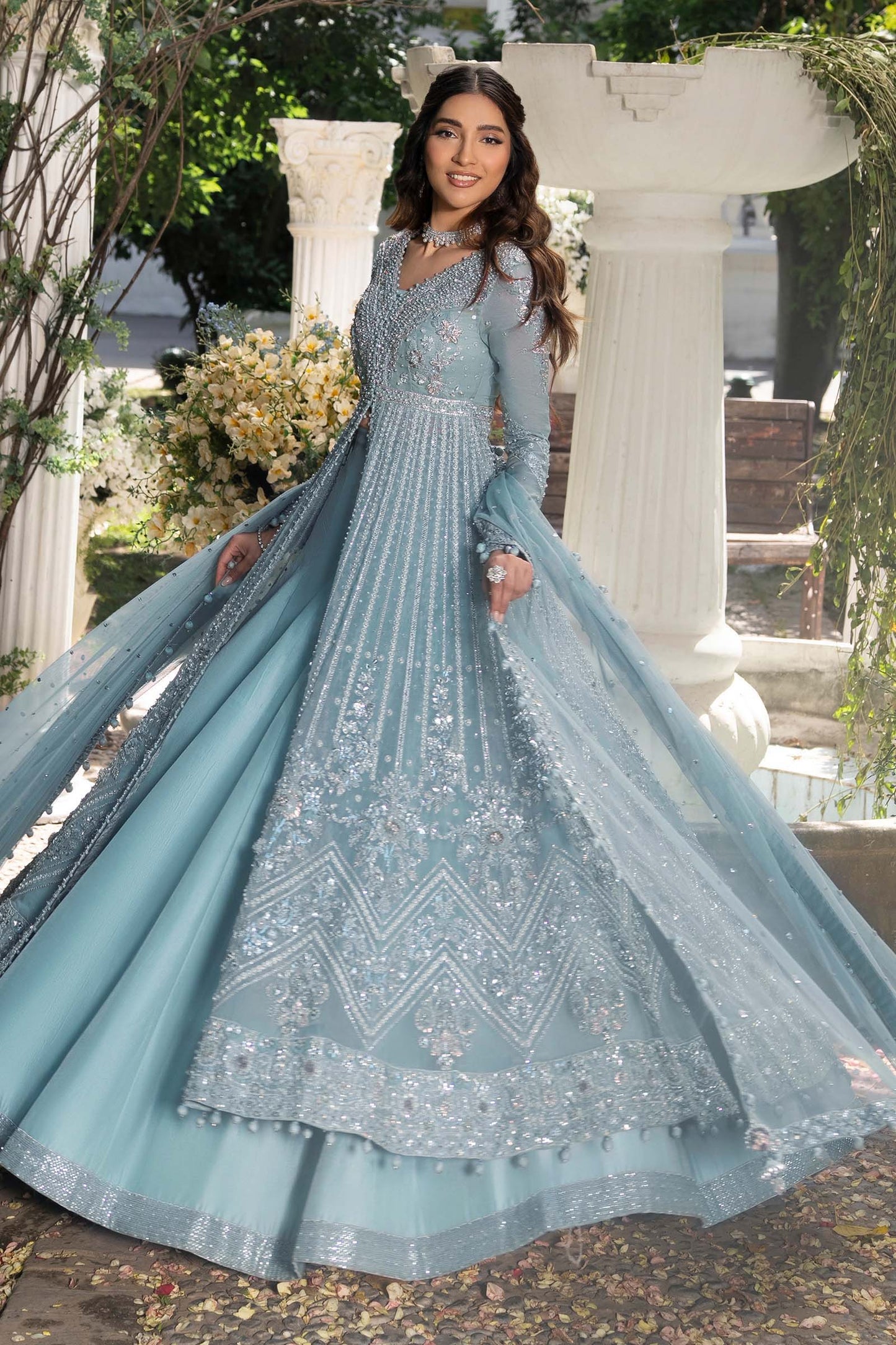 Maria B Amrin style — Mairaz ice blue lehenga reference, view 2 of 5