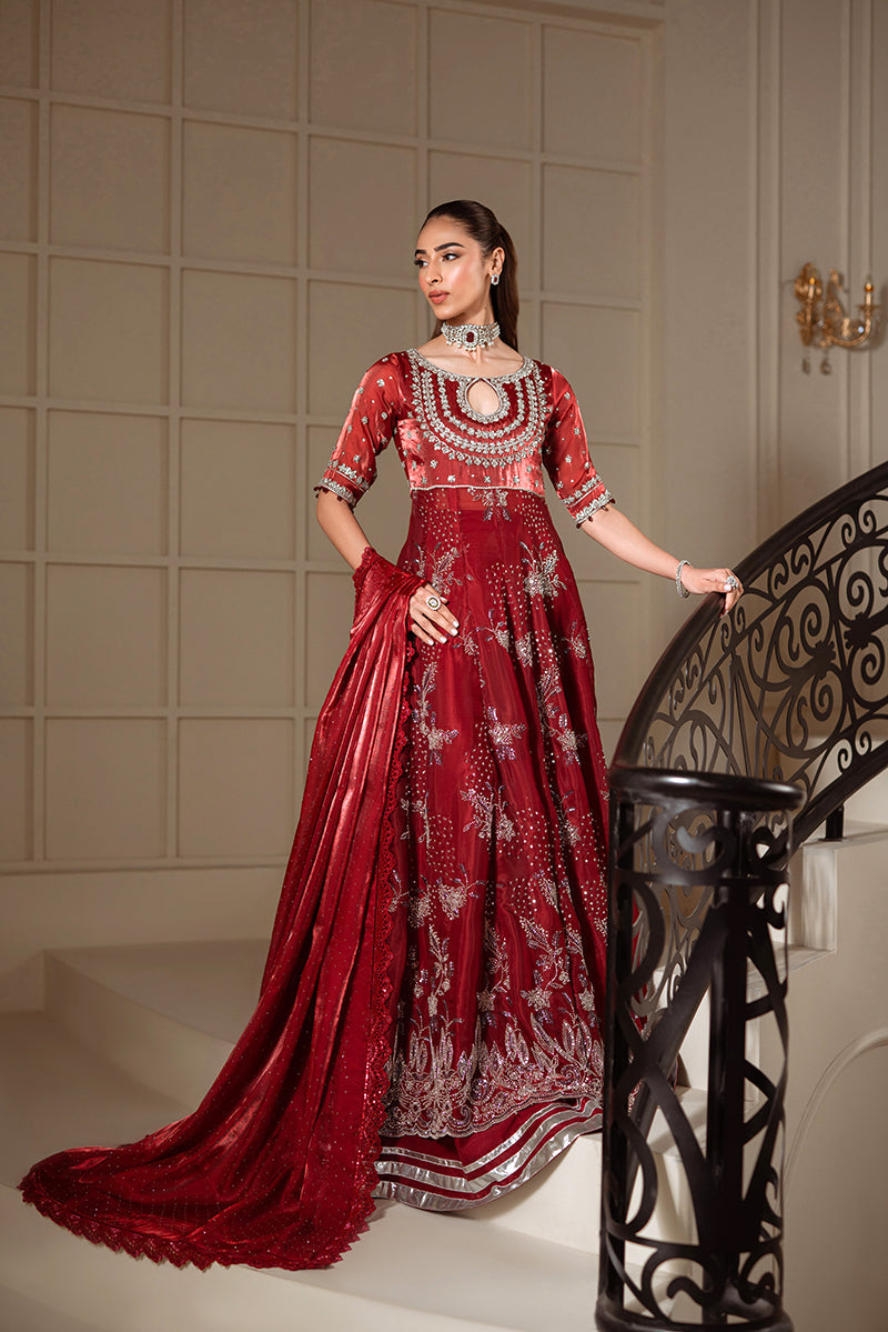 Sarazara Mehrunnisa style maroon embellished gown — Mairaz reproduction, view 2 of 6