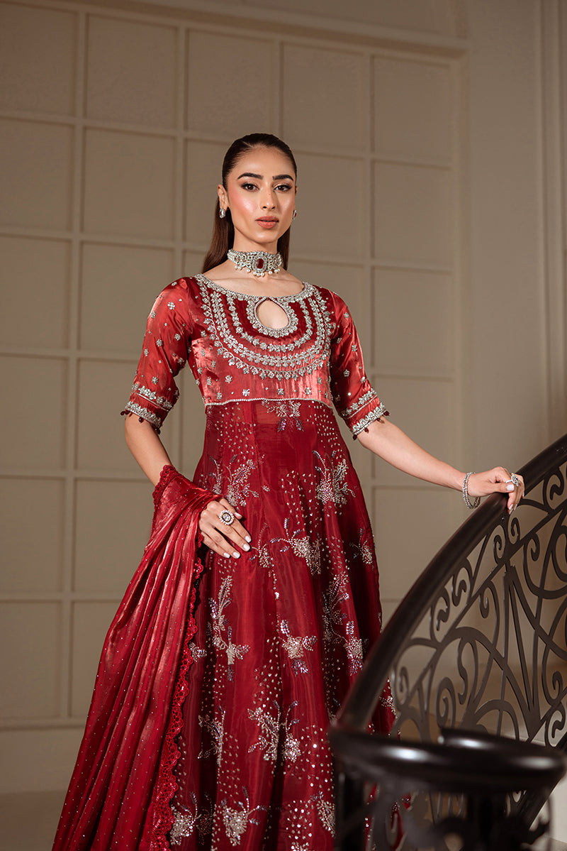 Sarazara Mehrunnisa style maroon embellished gown — Mairaz reproduction, view 3 of 6