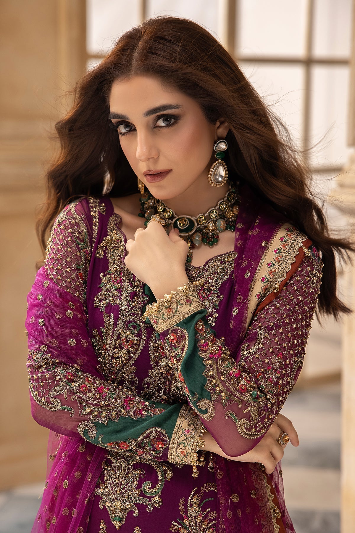 Charizma Dastan-e-Jashan DJR6-03 magenta outfit view