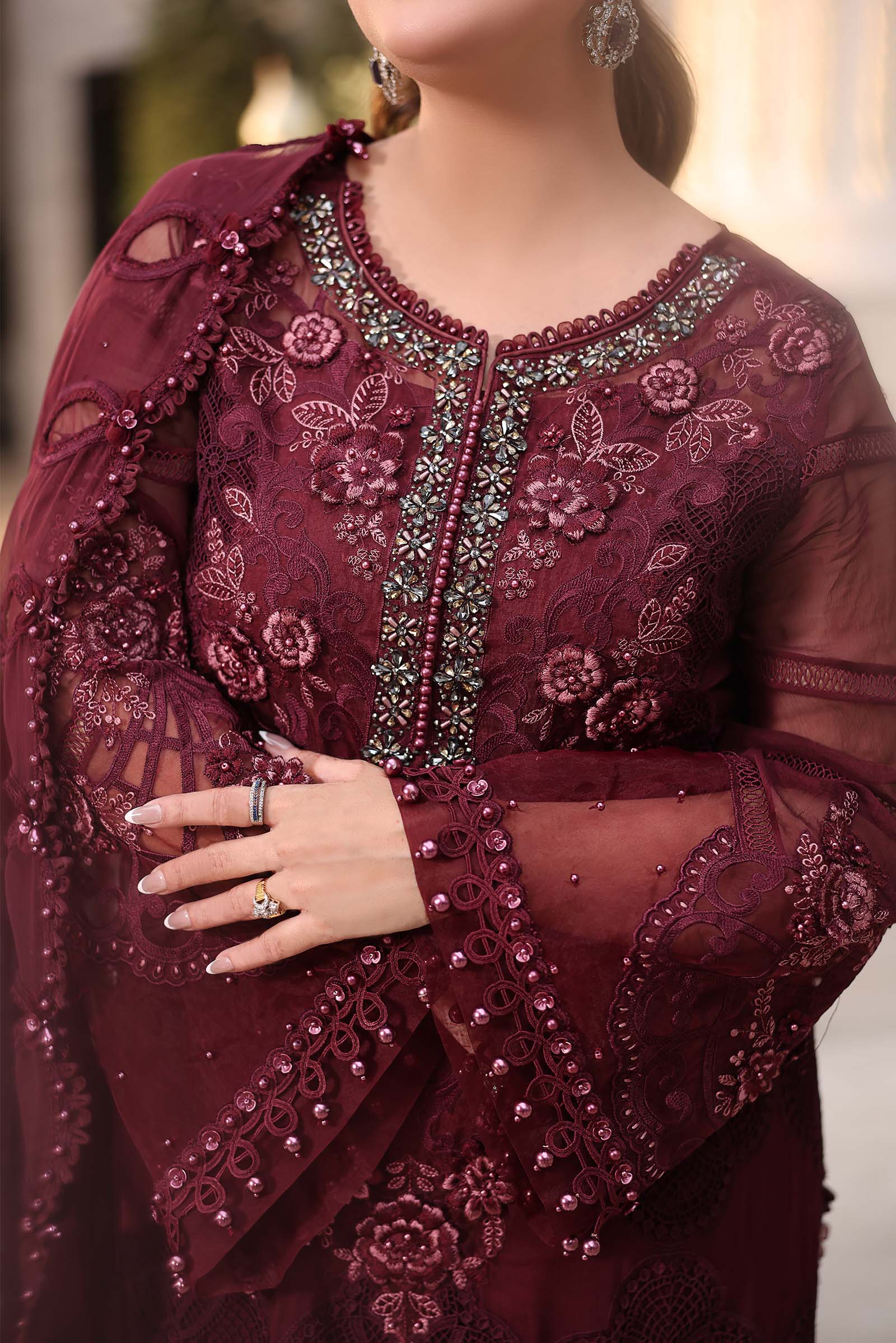 Maria B MPC-26-108 Style — Mairaz Burgundy Three-Piece Suit