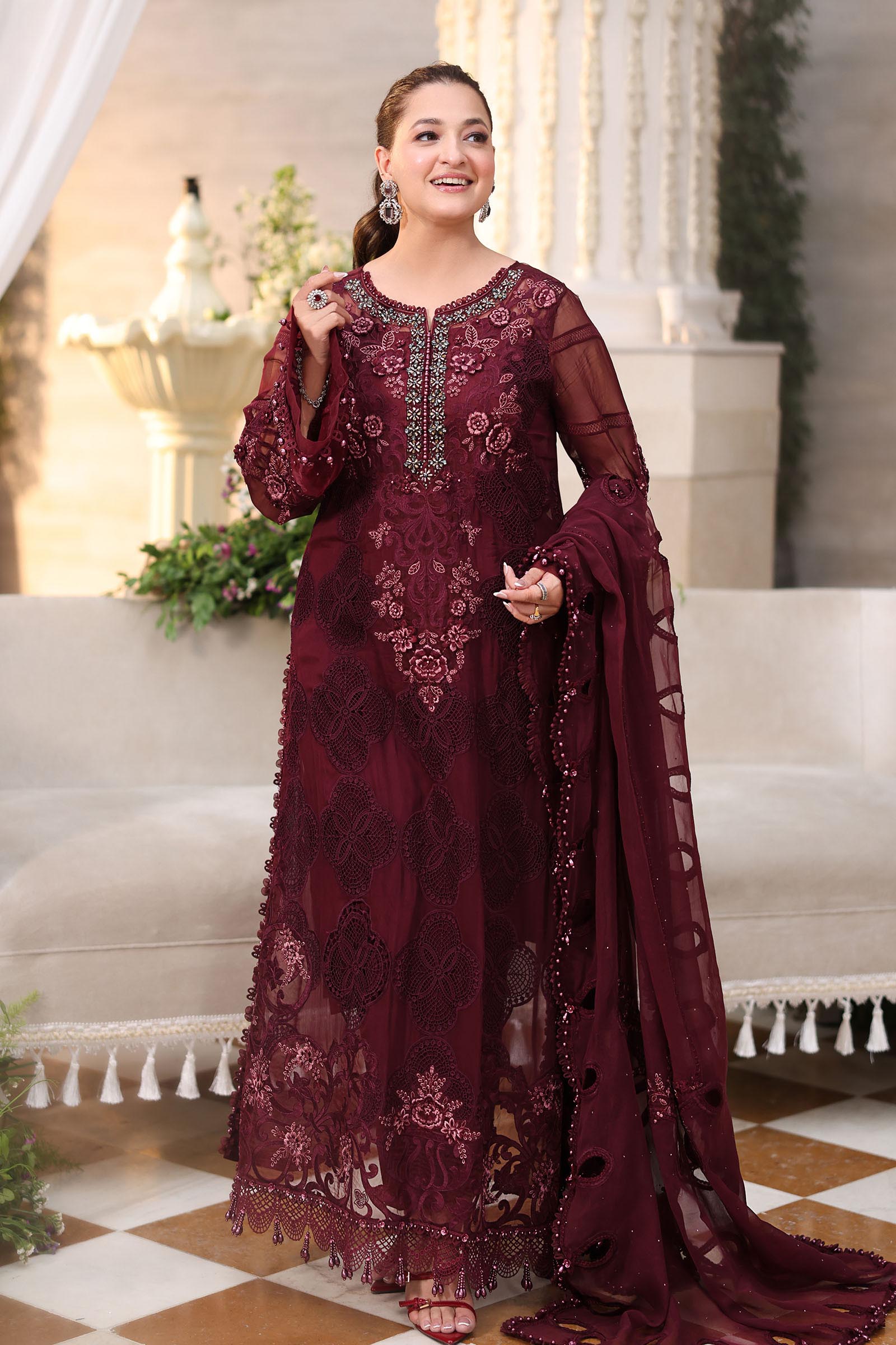 Maria B MPC-26-108 Style — Mairaz Burgundy Three-Piece Suit