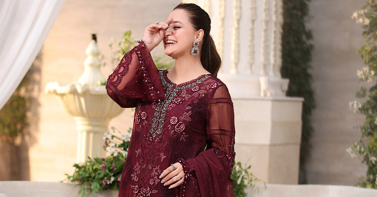 Maria B MPC-26-108 Style — Mairaz Burgundy Three-Piece Suit