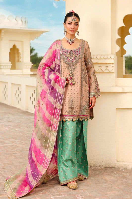 Maria B Zeenat-un-Nisa Style — Mairaz Peachy Pink Three-Piece Suit