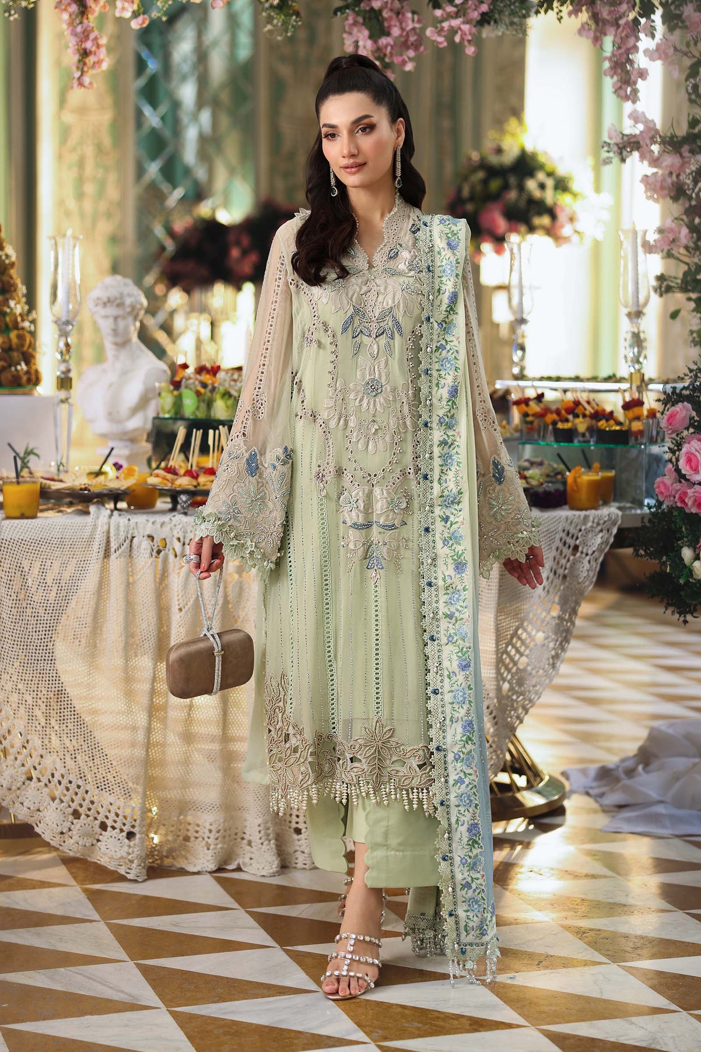 Maria B MPC-26-105 Style — Mairaz Pistachio Green Three-Piece Suit