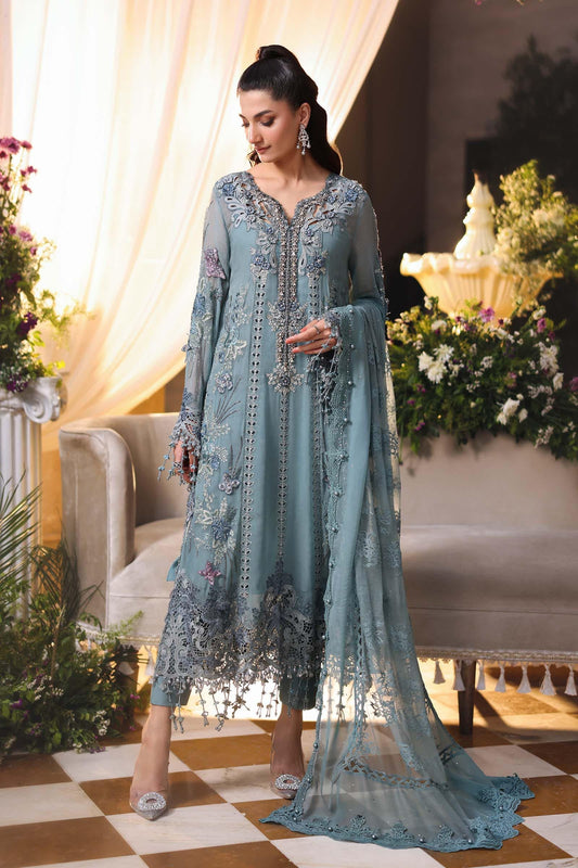 Maria B MPC-26-106 Style — Mairaz Slate Blue Three-Piece Suit