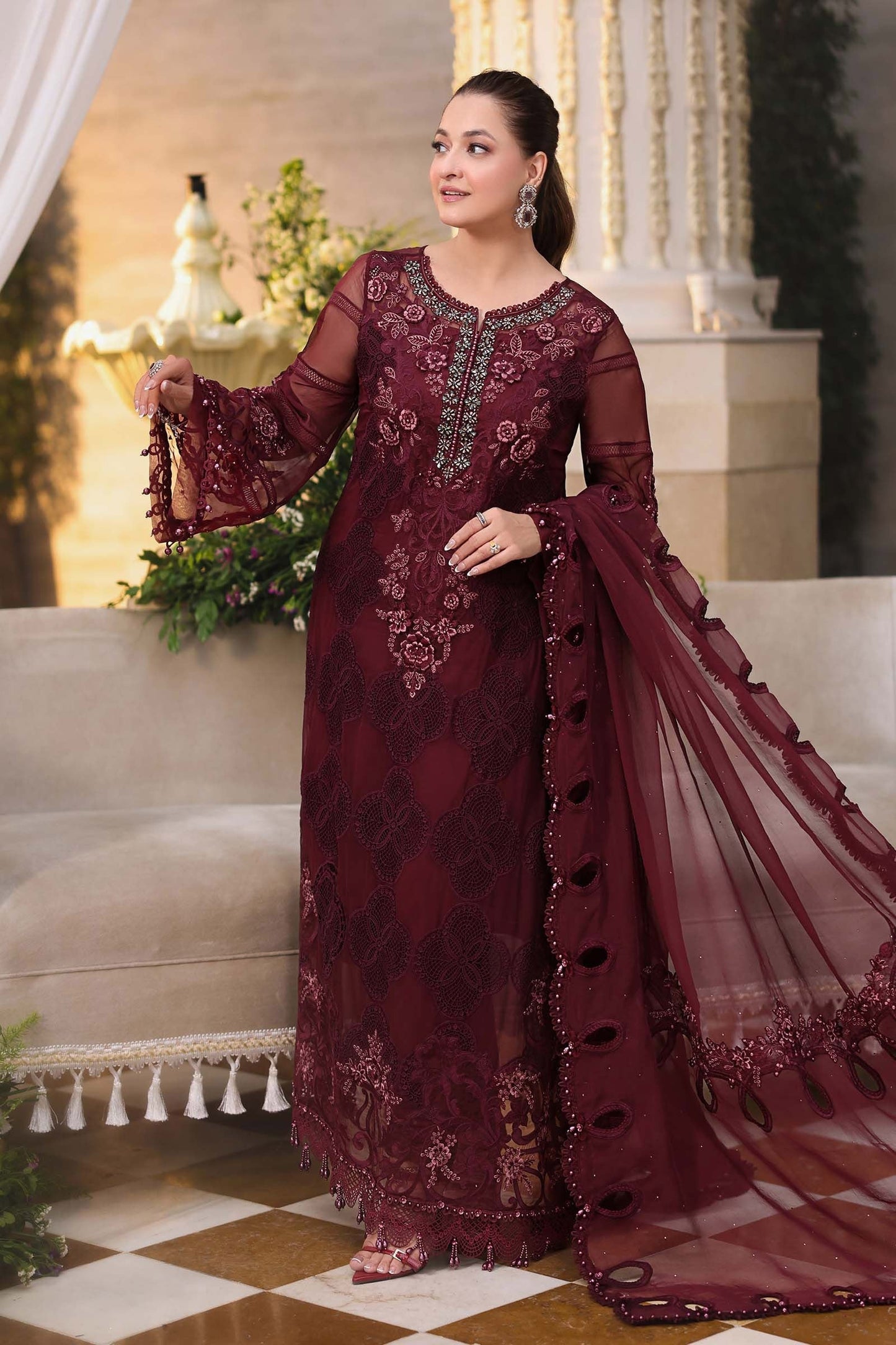 Maria B MPC-26-108 Style — Mairaz Burgundy Three-Piece Suit