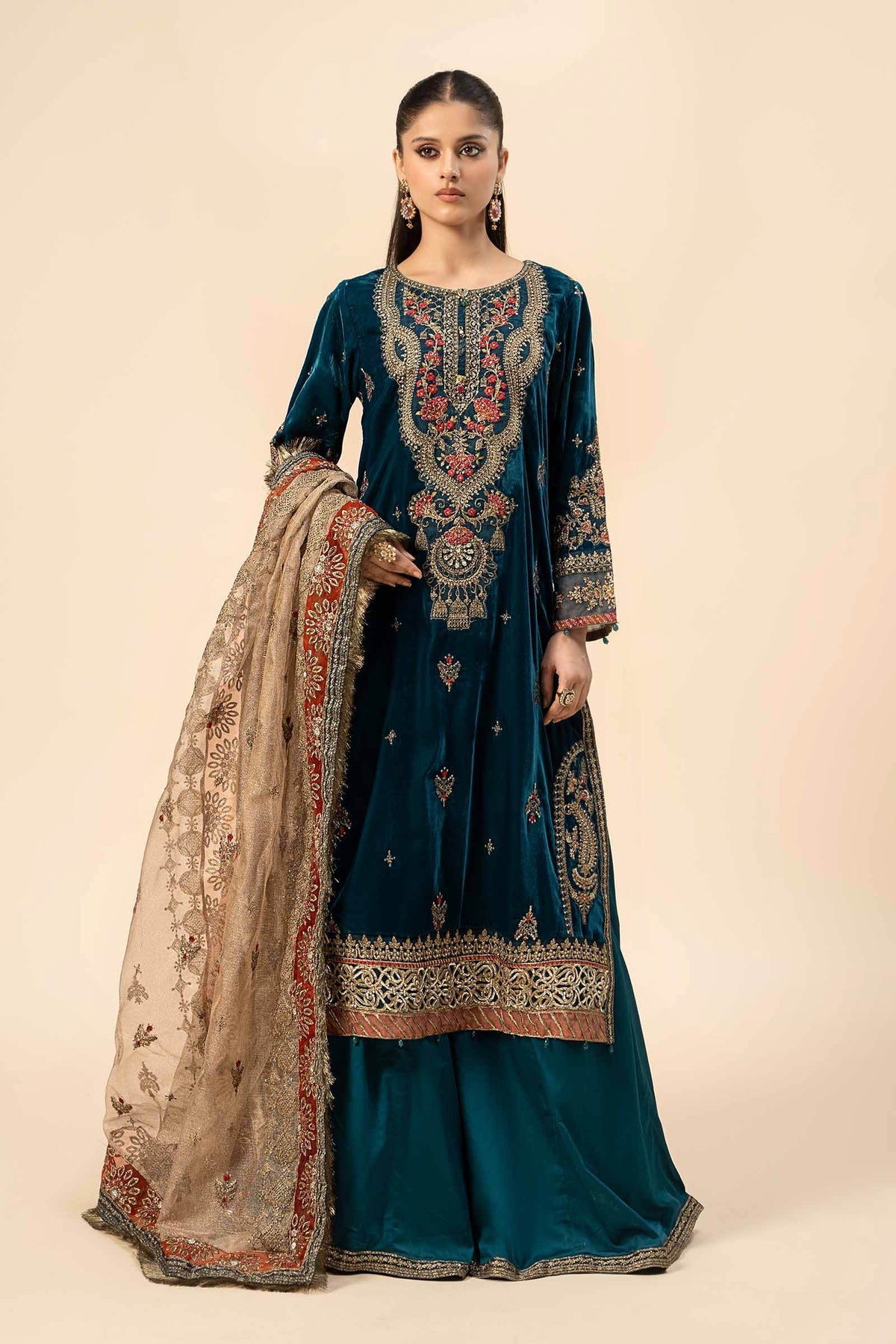 Maria B – Velvet Teal Blue SF-W24-29 Style — Mairaz reproduction, product view 1 of 6