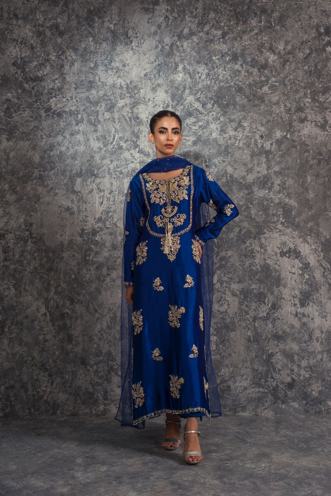 Sehrish Nadeem Miral Style — Mairaz Dark Blue Three-Piece Suit