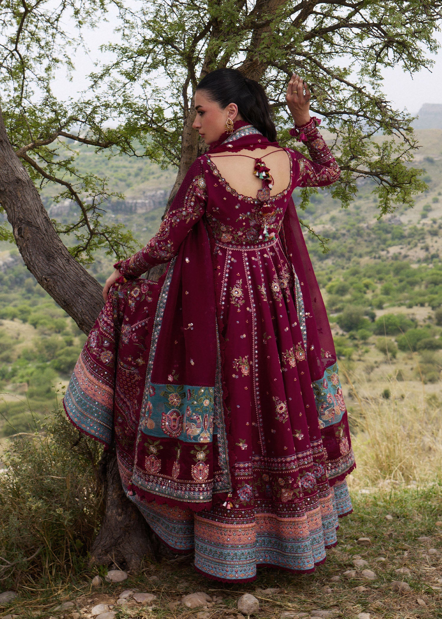 Hussain Rehar Nousheen style — Mairaz maroon three-piece suit reference, view 3 of 4