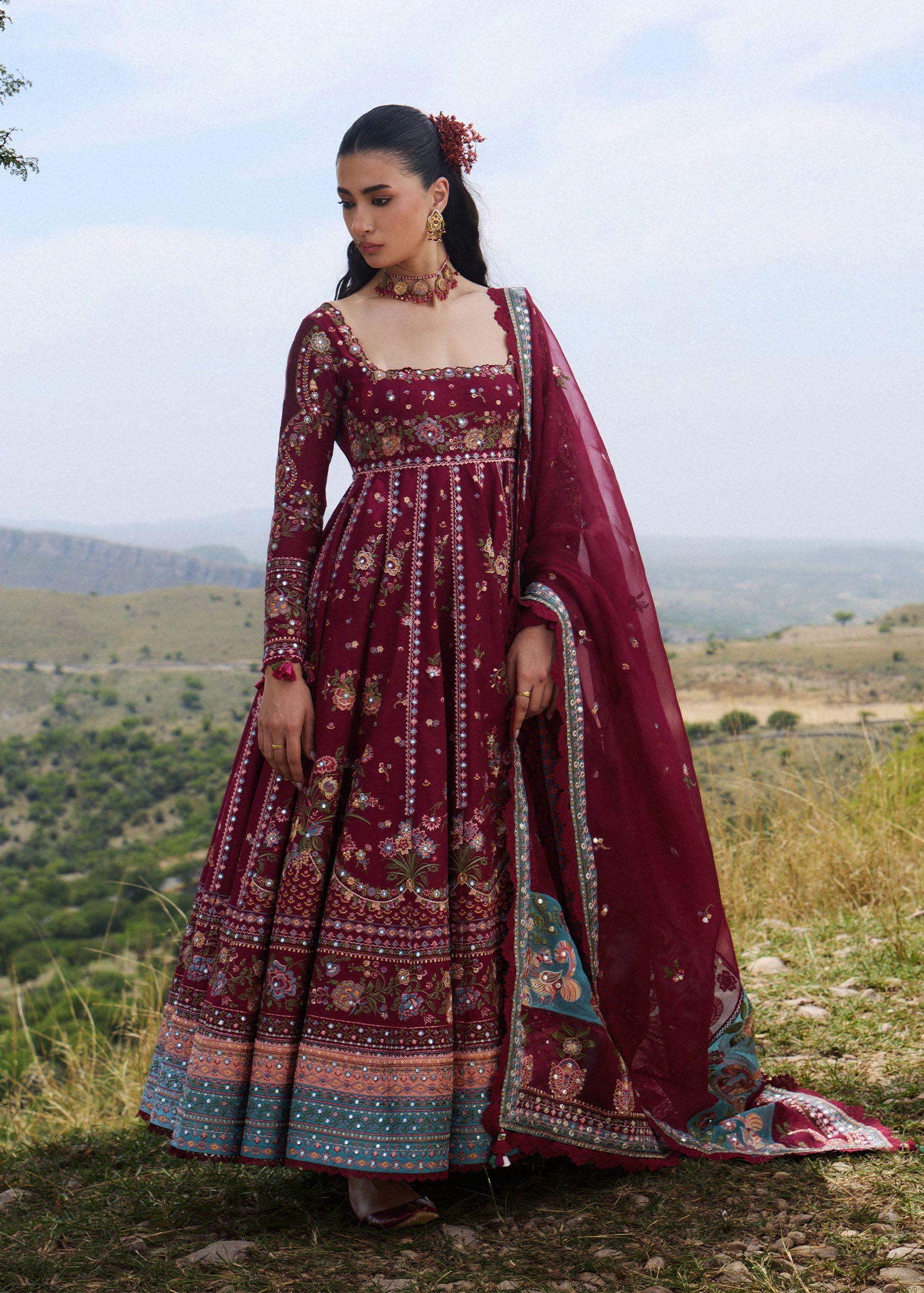 Hussain Rehar Nousheen style — Mairaz maroon three-piece suit reference, view 1 of 4