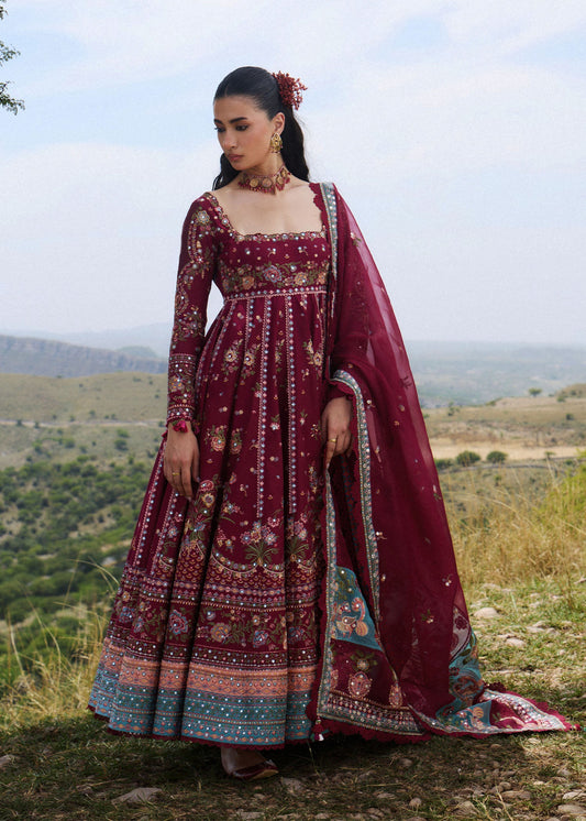 Hussain Rehar Nousheen style — Mairaz maroon three-piece suit reference, view 1 of 4
