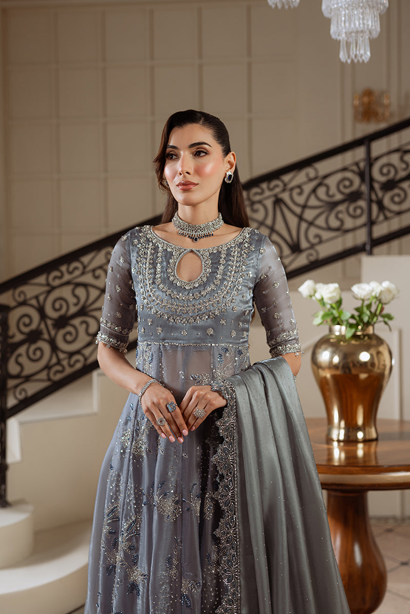 Sarazara Rania style grey blue embellished gown — Mairaz reproduction, view 2 of 7