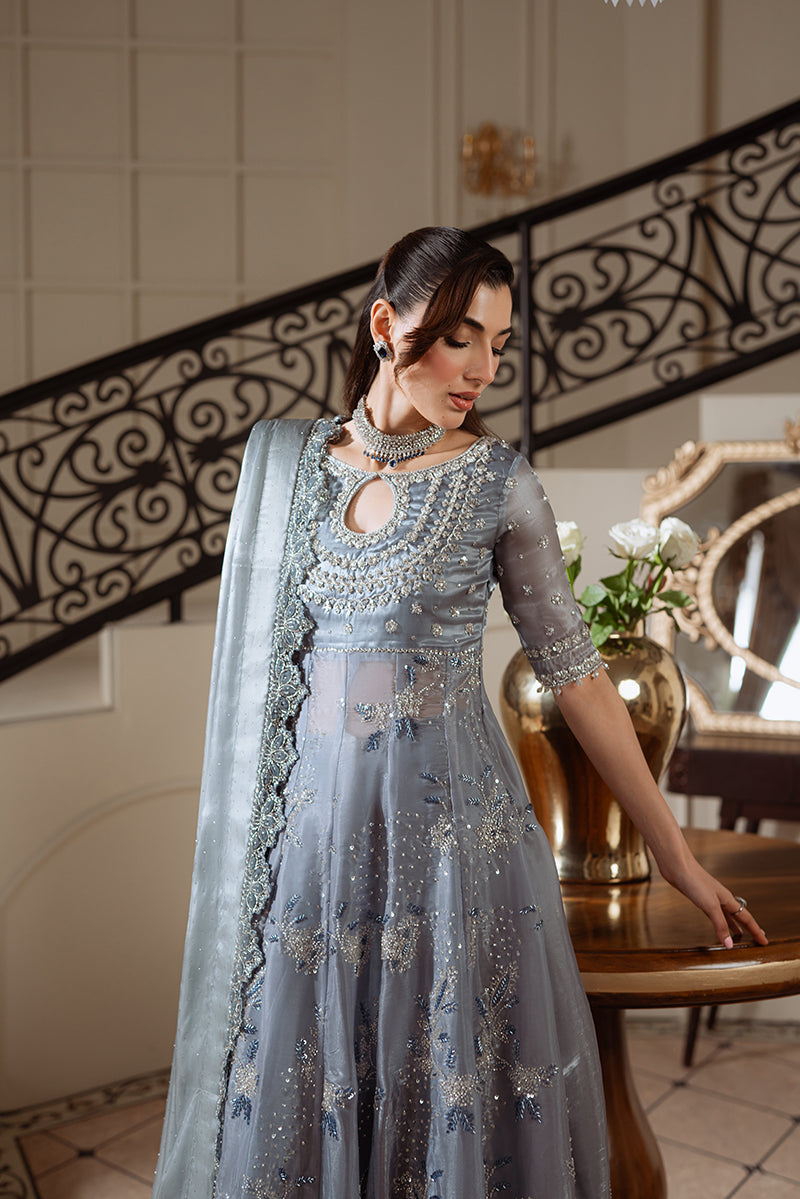 Sarazara Rania style grey blue embellished gown — Mairaz reproduction, view 6 of 7