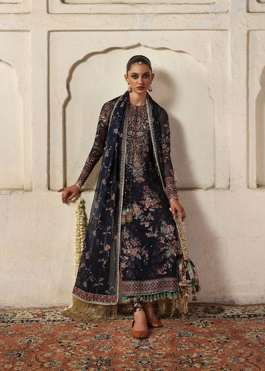 Hussain Rehar Rabab Style — Mairaz Navy Blue Three-Piece Suit