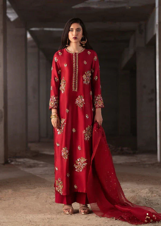Souchaj Rosee Style wine red tissue silk formal outfit reference view 1