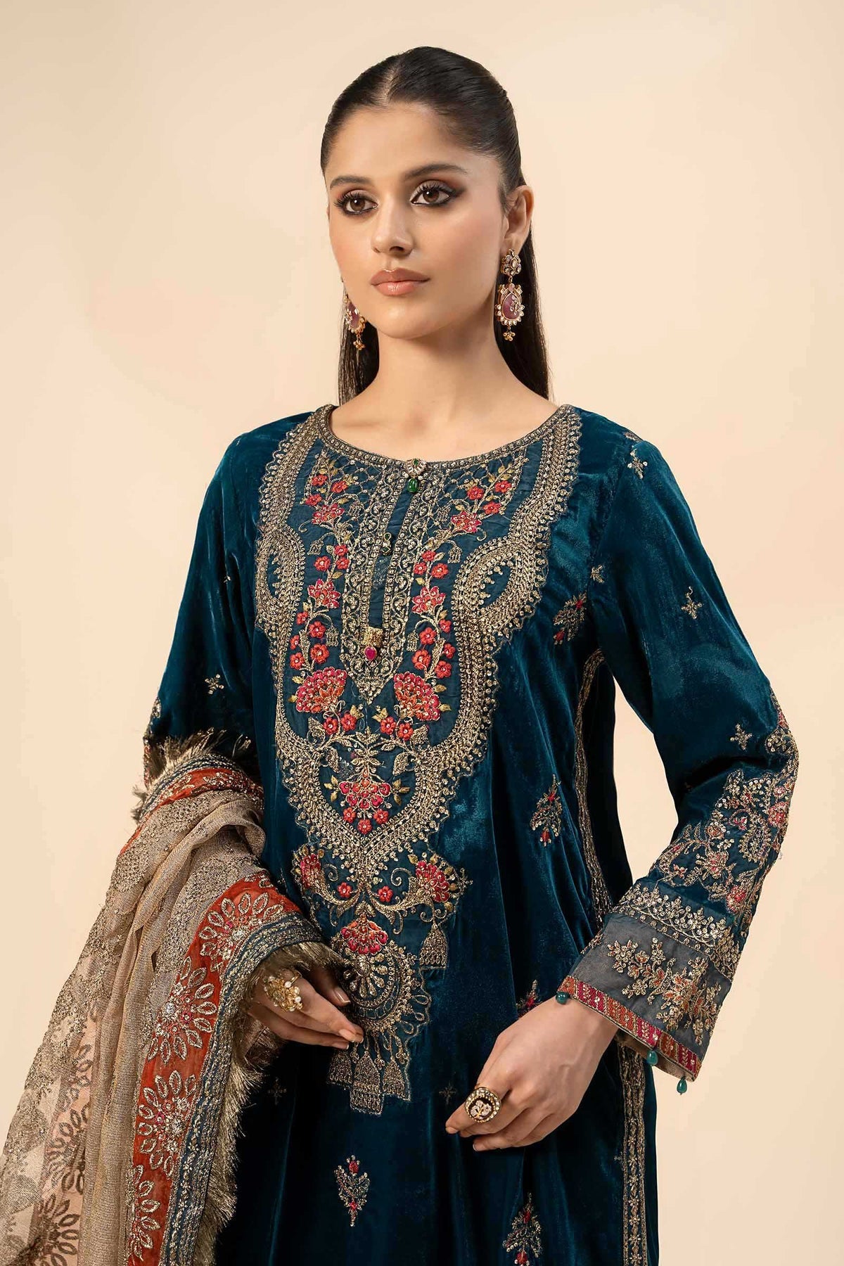Maria B – Velvet Teal Blue SF-W24-29 Style — Mairaz reproduction, product view 4 of 6