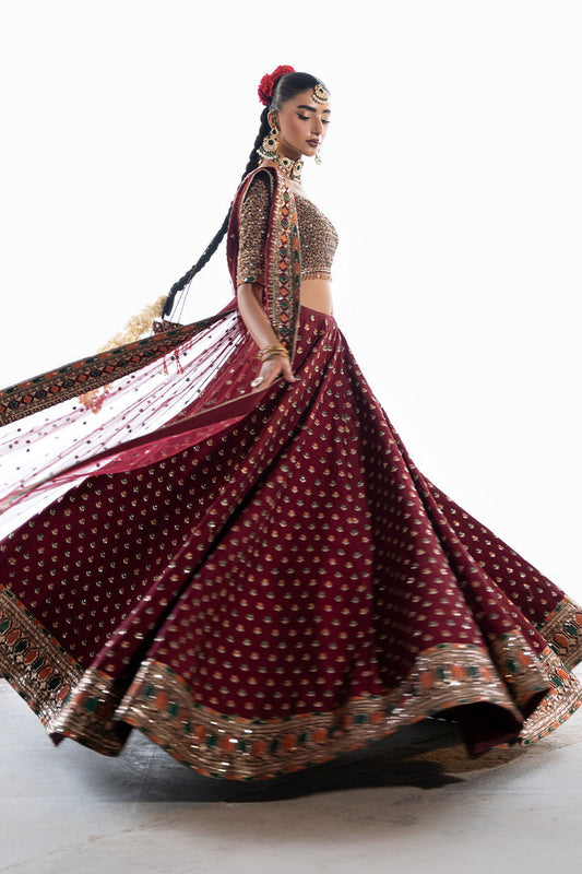 Mina Kashif Saama Style — Mairaz Maroon Lehenga