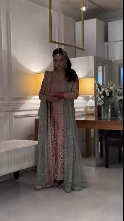 Haris Shakeel style — Mairaz rose and rust ombré three-piece suit reference, view 2 of 4