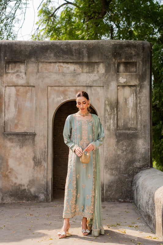 Nayab Style — Mairaz Mint Green Three-Piece Suit