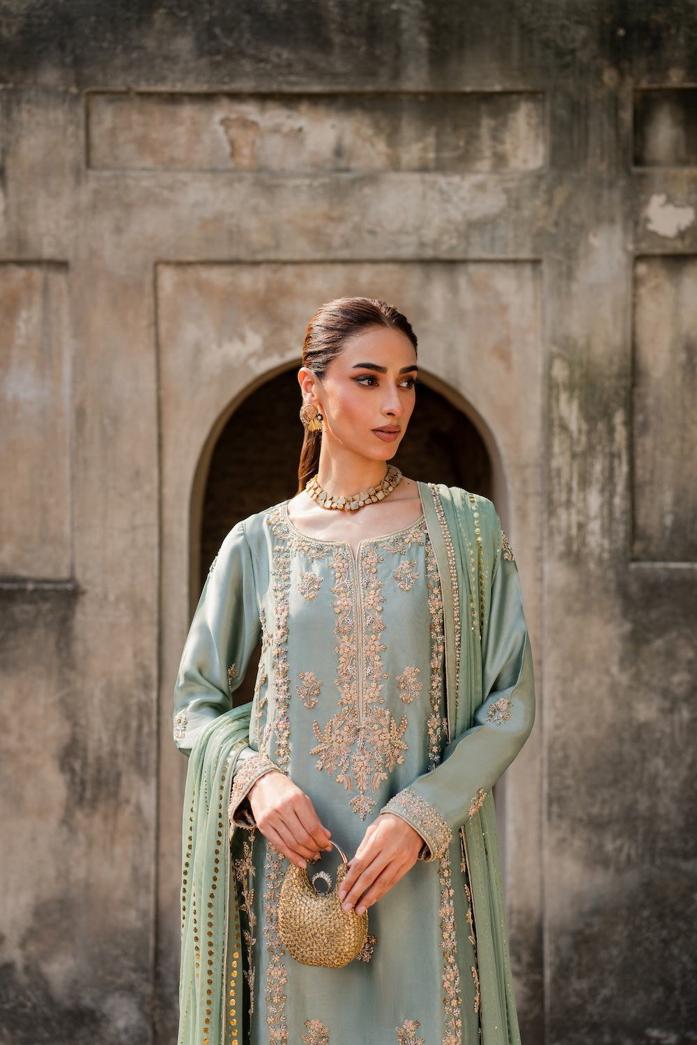 Nayab Style — Mairaz Mint Green Three-Piece Suit