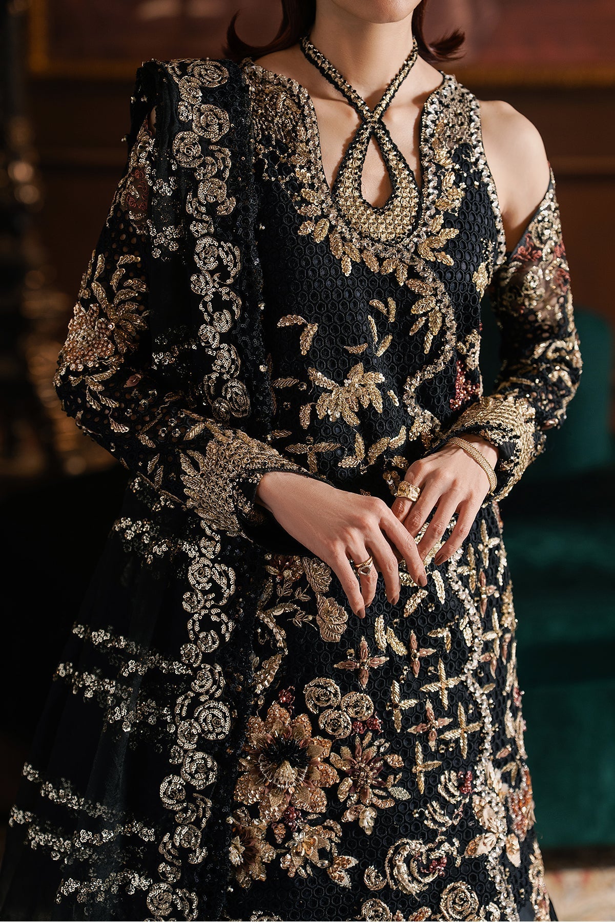 Afrozeh Sarave Style — Mairaz Black Three-Piece Suit