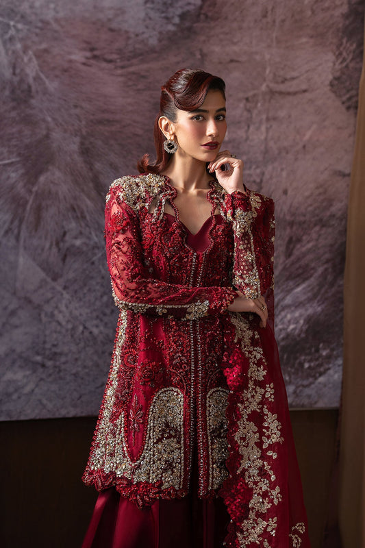 Afrozeh Rawayaat Style — Mairaz Crimson Red Three-Piece Suit