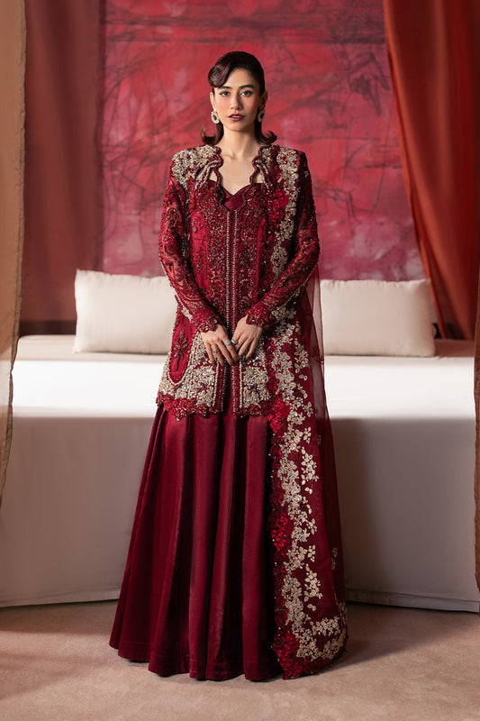 Afrozeh Rawayaat Style — Mairaz Crimson Red Three-Piece Suit