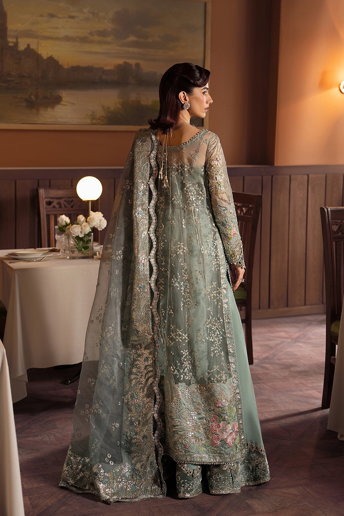 Afrozeh Mehves Style — Mairaz Sage Green Three-Piece Suit