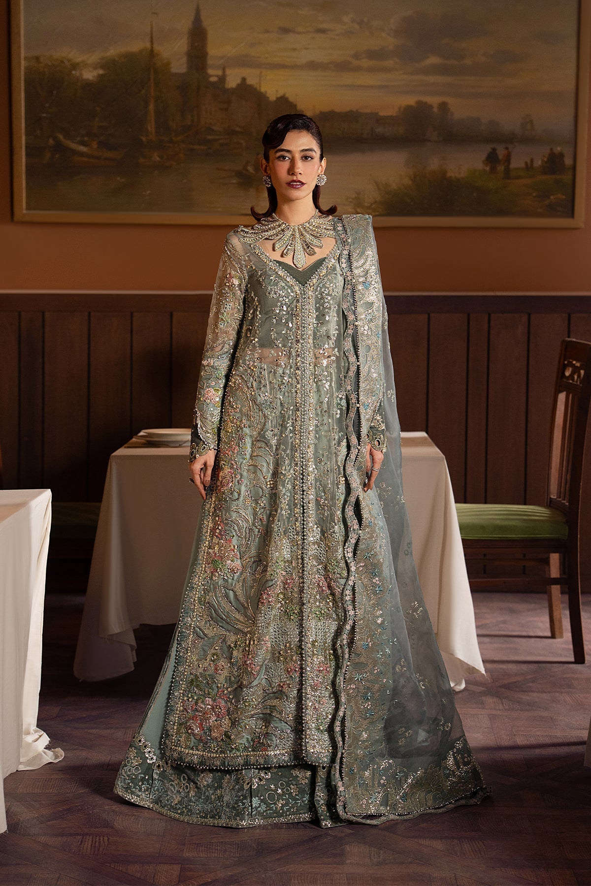 Afrozeh Mehves Style — Mairaz Sage Green Three-Piece Suit