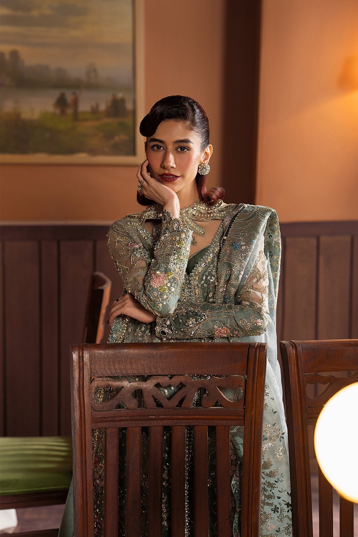 Afrozeh Mehves Style — Mairaz Sage Green Three-Piece Suit