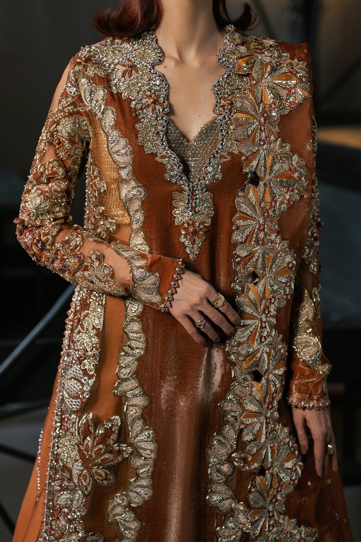 Afrozeh Zavaa Style — Mairaz Rust Three-Piece Suit