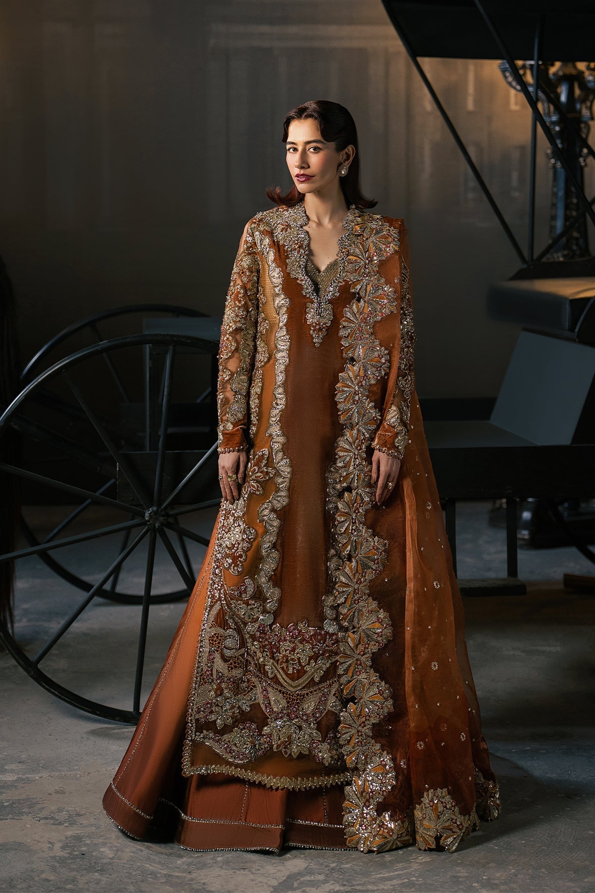 Afrozeh Zavaa Style — Mairaz Rust Three-Piece Suit