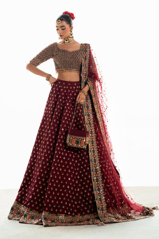 Mina Kashif Saama Style — Mairaz Maroon Lehenga