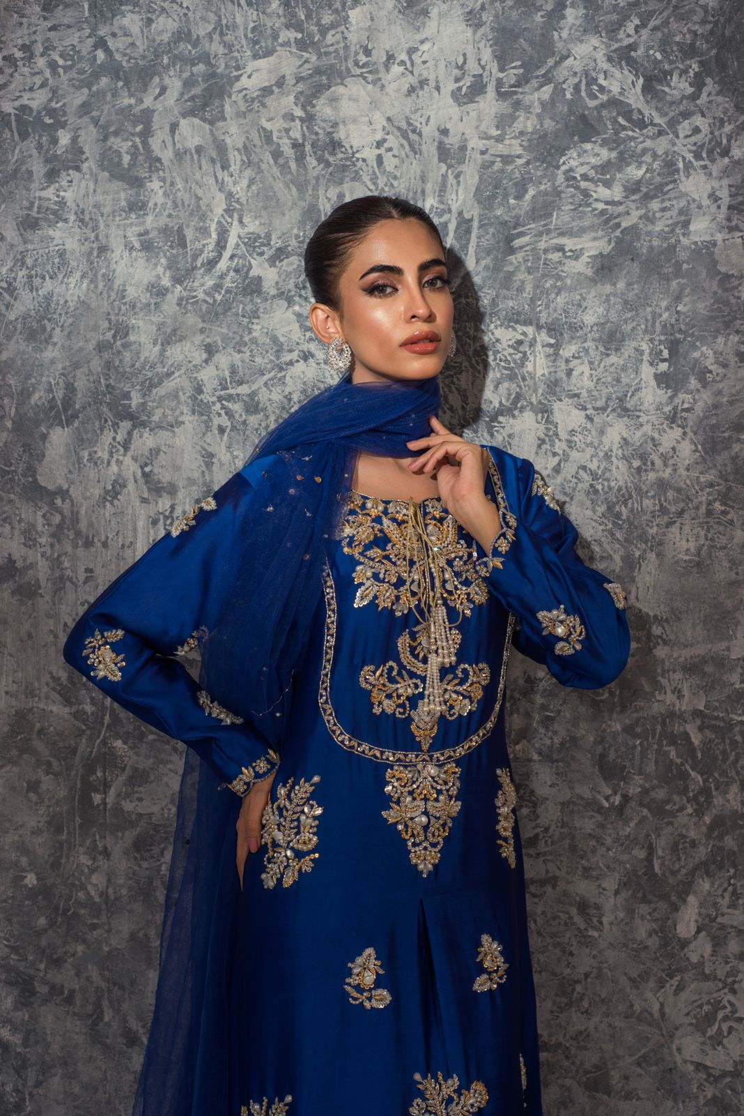 Sehrish Nadeem Miral Style — Mairaz Dark Blue Three-Piece Suit
