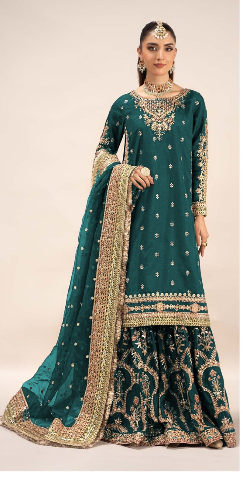 Maria B Green Gharara Style Pakistani wedding dress by MAIRAZ
