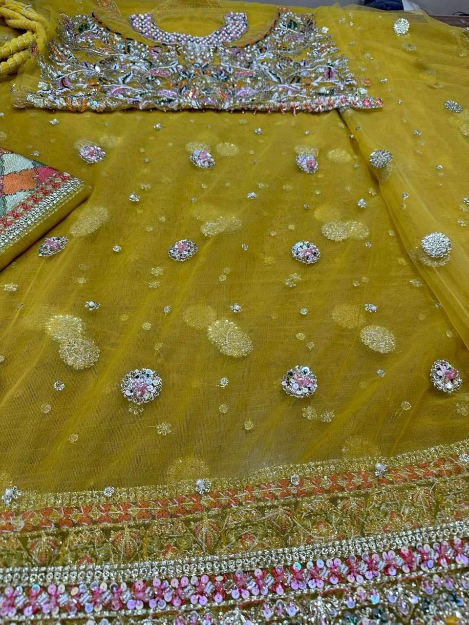 Moore Style — Mairaz Lime Yellow Net Pishwas & Sharara