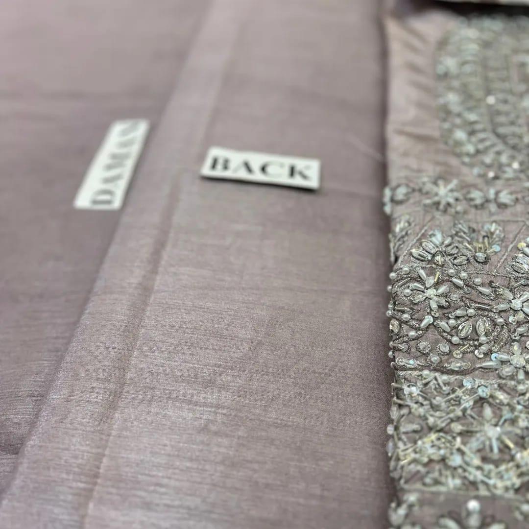 Hussain Rehar Lucent style — Mairaz grey raw silk three-piece suit reference, view 8 of 13