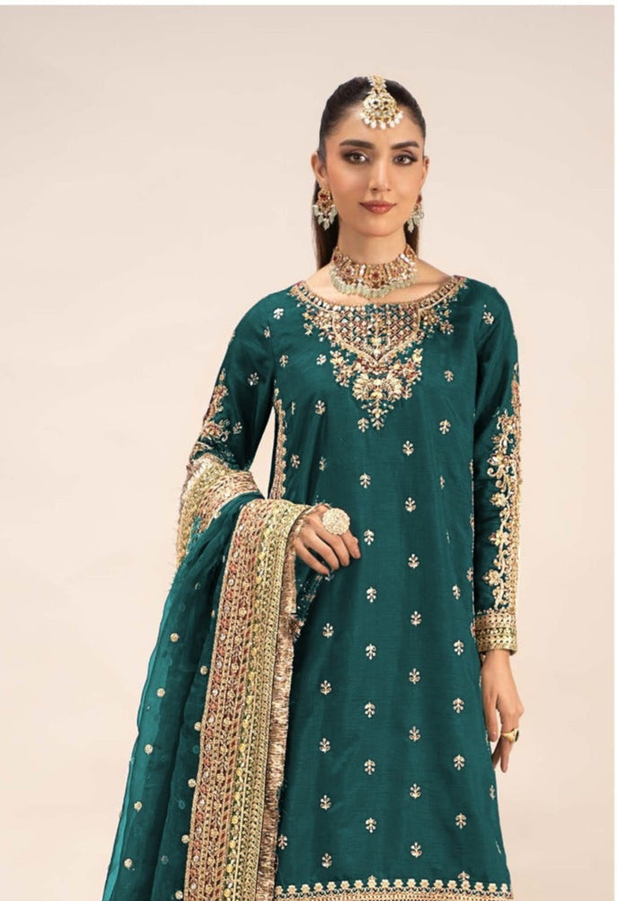 Maria B Green Gharara Style embroidered shirt and dupatta by MAIRAZ