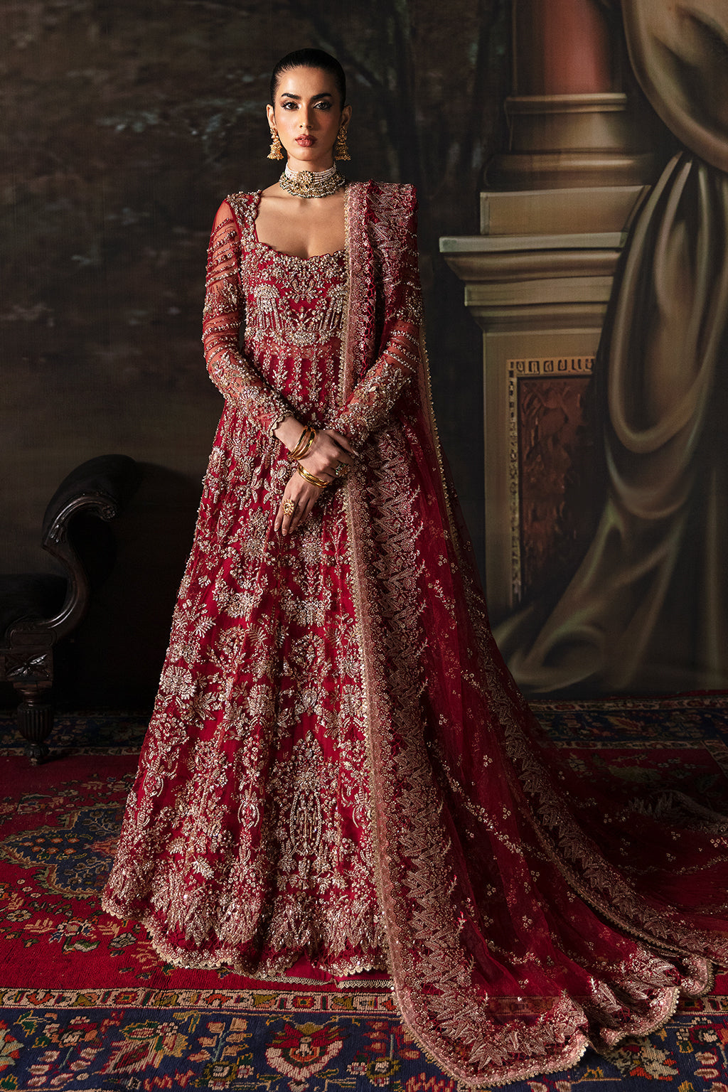 Afrozeh Adelaide Style — Mairaz Brick Red Wedding Maxi