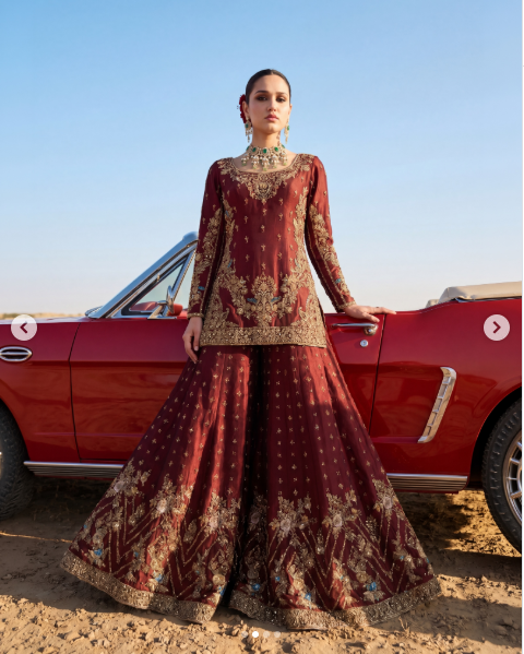 Ahmad Sultan Aethel style burgundy bridal lehenga – product view 1