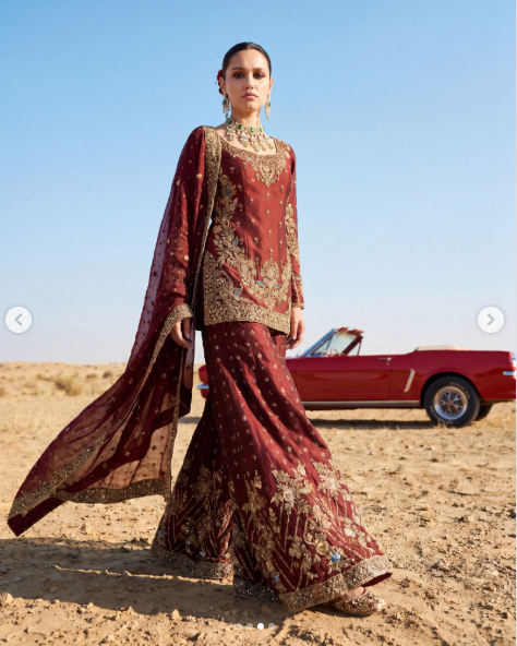 Ahmad Sultan Aethel style burgundy bridal lehenga – product view 2