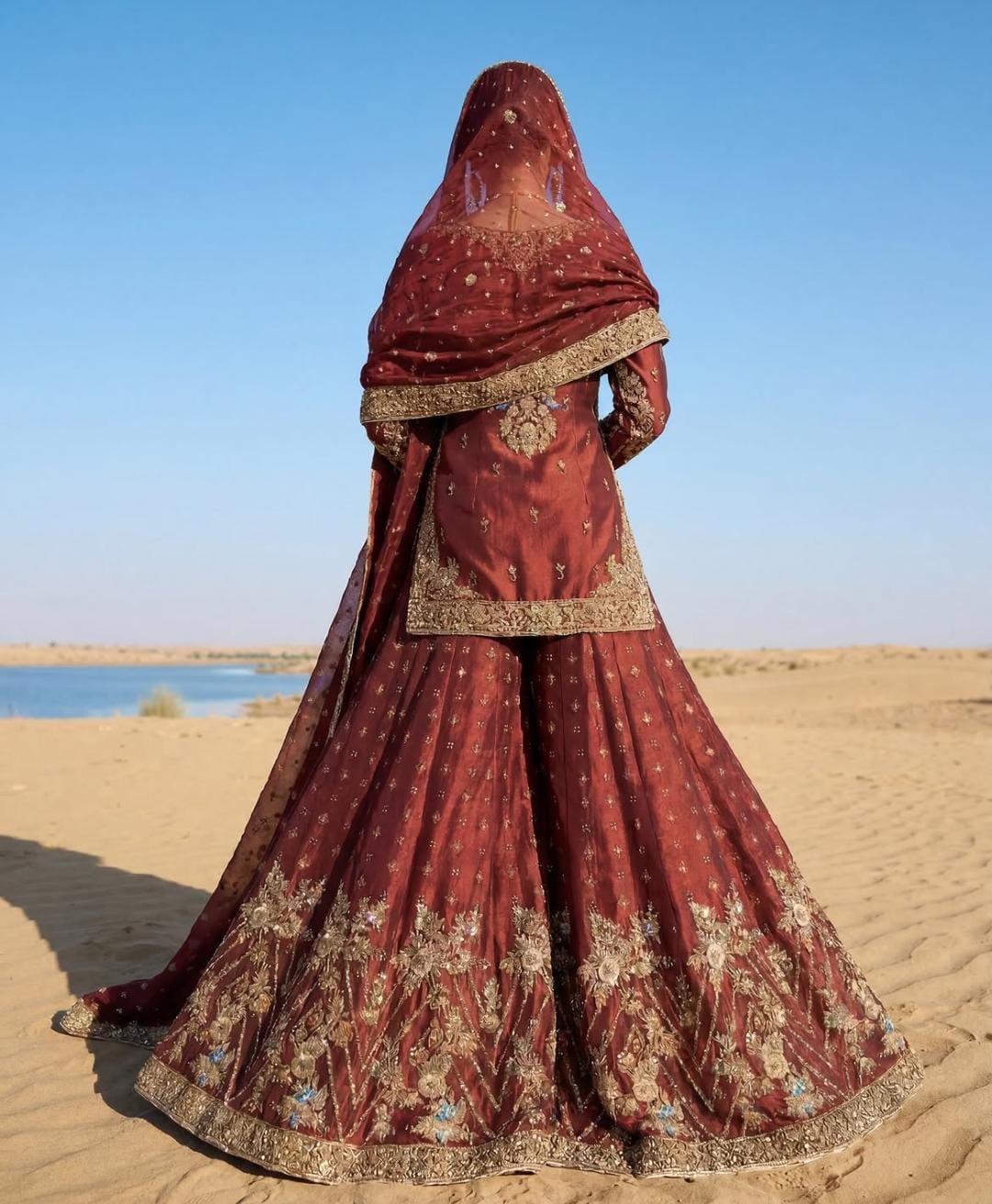 Ahmad Sultan Aethel style burgundy bridal lehenga – product view 3