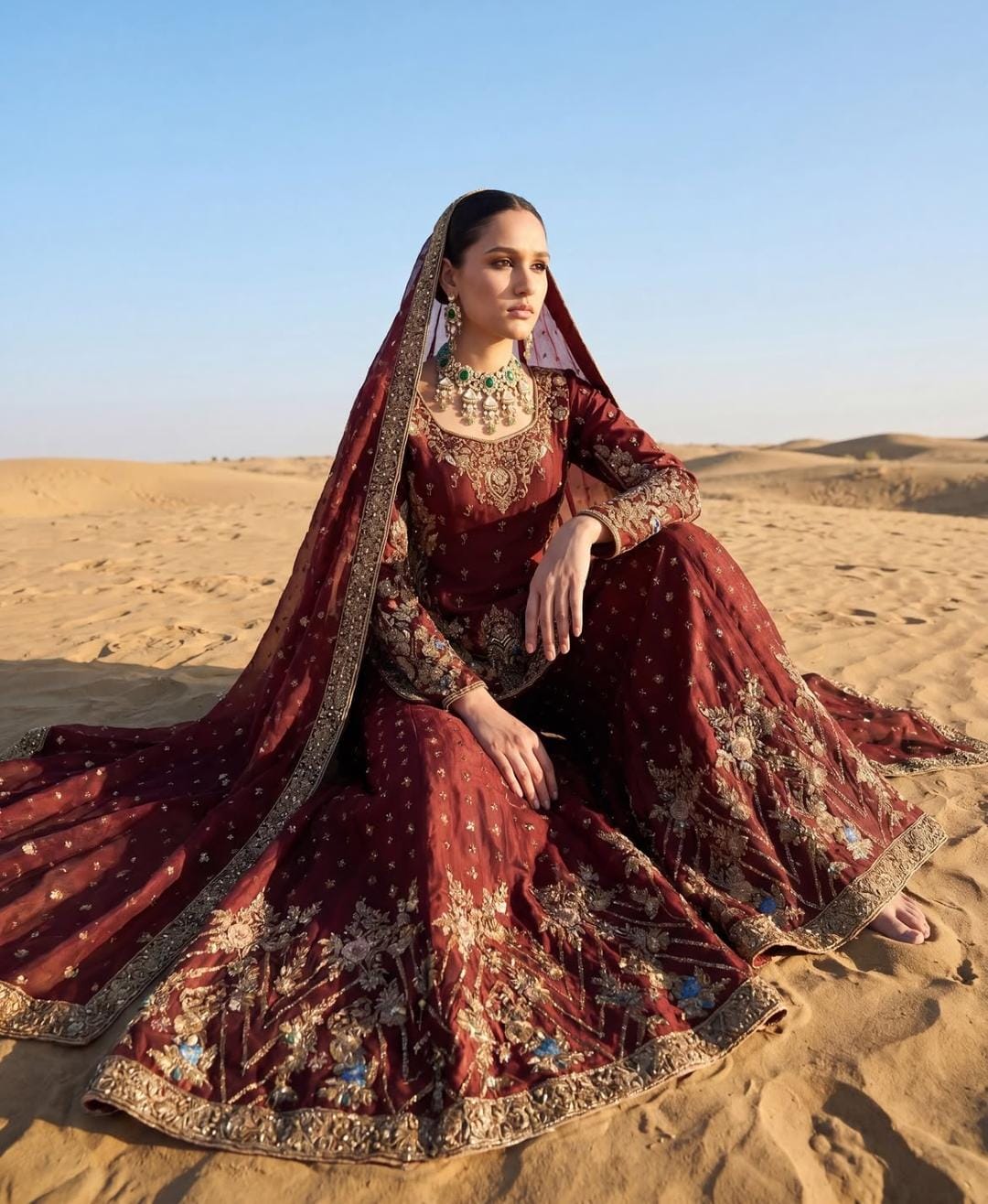 Ahmad Sultan Aethel style burgundy bridal lehenga – product view 4