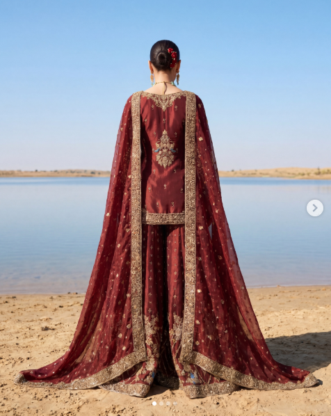 Ahmad Sultan Aethel style burgundy bridal lehenga – product view 5