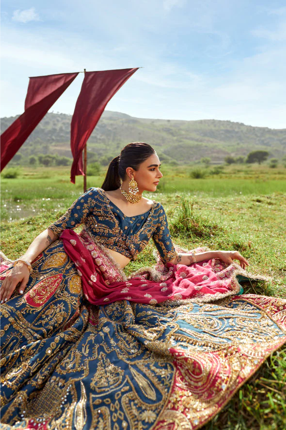 Ahmad Sultan Suraz style embroidered blouse and lehenga detail