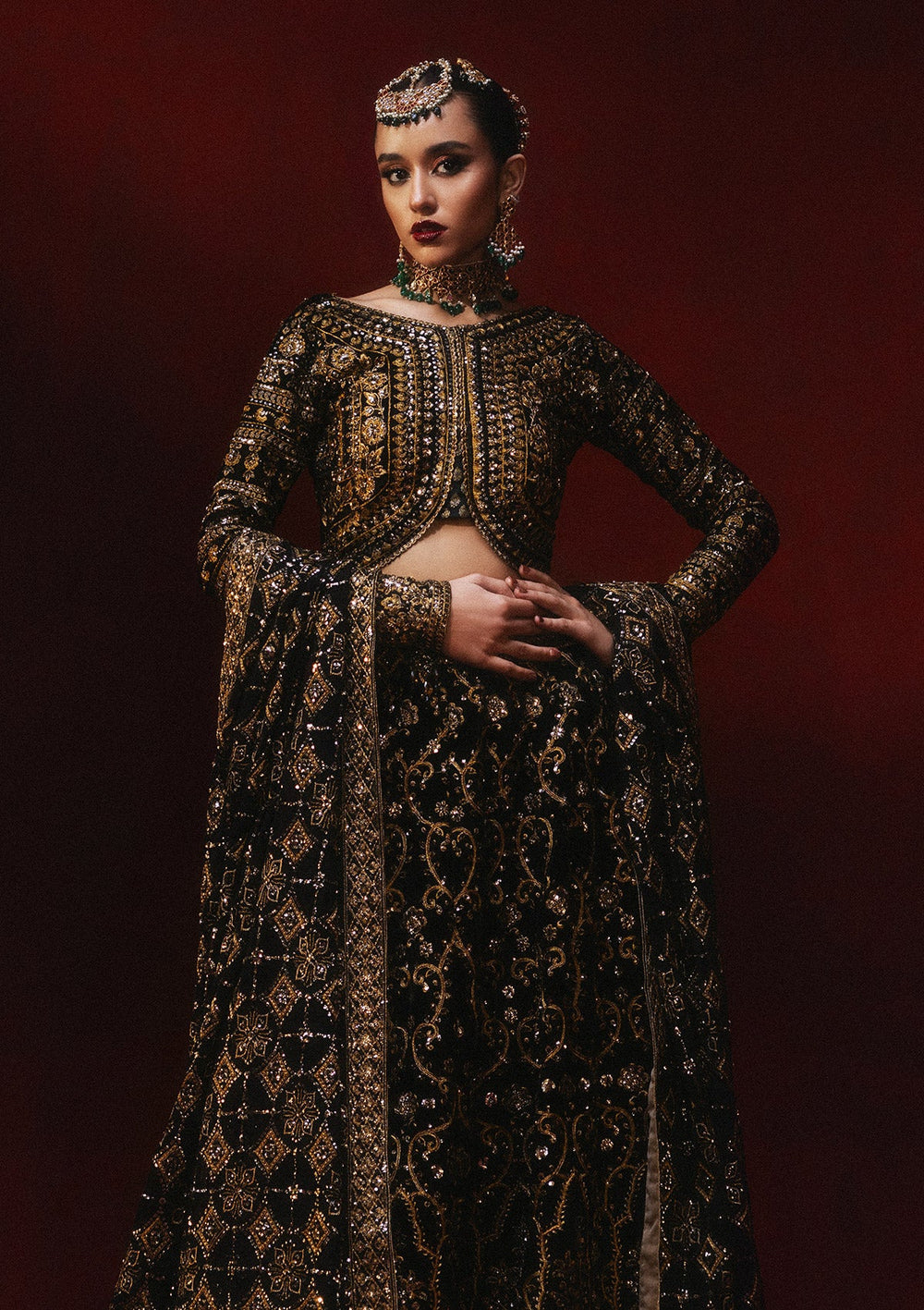Aik Atelier Dastoor A2401 reference — black velvet lehenga choli, view 7 | Mairaz