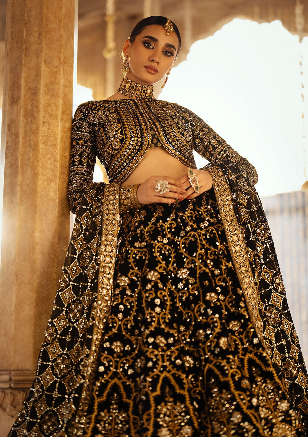 Aik Atelier Dastoor A2401 reference — black velvet lehenga choli, view 8 | Mairaz