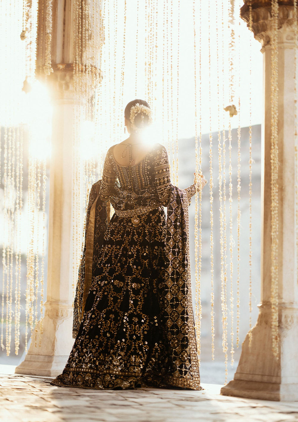 Aik Atelier Dastoor A2401 reference — black velvet lehenga choli, view 4 | Mairaz